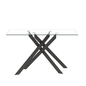 Dolonm  51.18 "rectangular transparent tempered glass dining table, fashionable design, black metal legs, dining table - 1 of 4