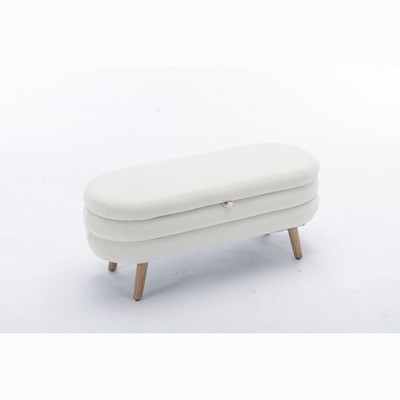 VYNXARIA-Velvet White Fabric Storage Bench with Wood Legs For Living Room Bedroom Indoor