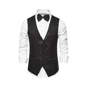 Lars Amadeus Men's Sequin Shiny Sleeveless Party Prom Dress Suit Vest with Bow Tie