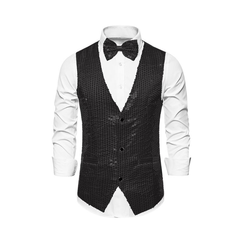 Lars Amadeus Men's Sequin Shiny Sleeveless Party Prom Dress Suit Vest with Bow Tie, 1 of 7
