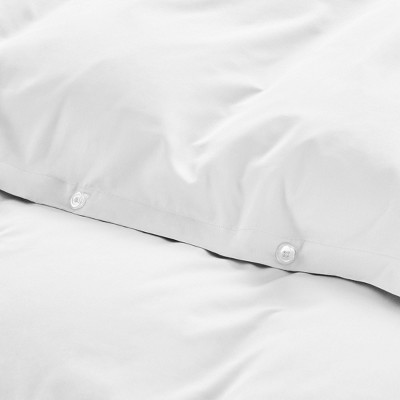 King Size White Cotton Sateen Duvet Cover with Button Closure