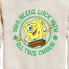 Boys' - SpongeBob Squarepants - Who Needs Luck With This Charm Graphic Long Sleeve Fleece Sweatshirt - 2 of 4
