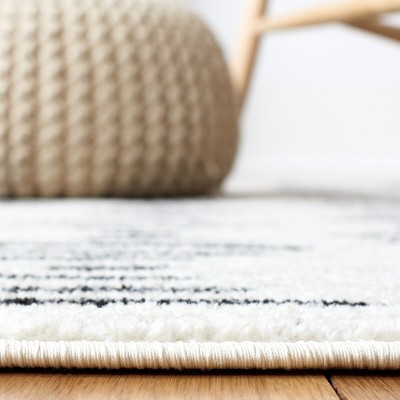 Tulum Ivory and Black 8' x 8' Square Synthetic Area Rug