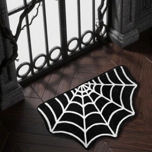 Racxily 15.7 x 23.6 Inch Halloween Decor Spider Web Bath Mat for Bathroom, Gothic Cute Halloween Decoration Black White Half Circle Bath Mat - 1 of 4