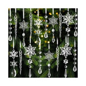 Aoibox 18pcs Acrylic Crystal Snowflake and Icicle Christmas Tree Ornaments Pre Assembled with Ribbon Lightweight Shatterproof Holiday Decor - 1 of 4