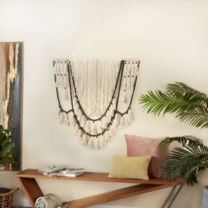 Cotton Macrame Weaved Intricately Wall Decor with Beaded Fringe Tassels - Olivia & May - 1 of 4