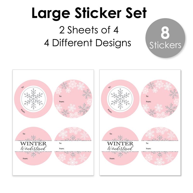 Big Dot of Happiness Pink Winter Wonderland - Round Holiday Snowflake Birthday Party and Baby Shower To and From Gift Tags - Large Stickers - Set of 8, 3 of 8