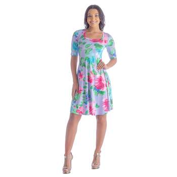 Plus Size Elbow Length Lilac Floral Print T Shirt Dress : Target