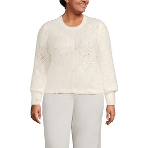 Lands' End Women's Eyelash Fuzzy Pointelle Puff Sleeve Sweater - 1 of 4