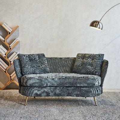 CAVINAS Polyester Loveseat Sofa Chair, Upholstered Couch with Golden Metal Legs, Club 2-Seat Sofa for Living Room Reading Room Bedroom Apartment