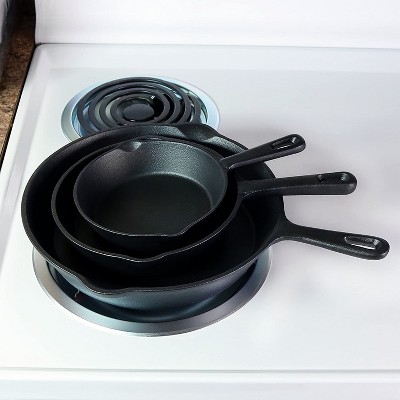 Heavy-Duty Black Cast Iron Skillet Set, 3-Piece