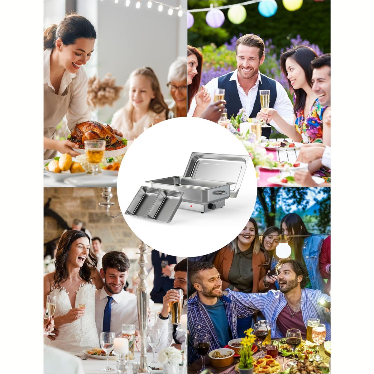 9QT Electric Chafing Dish Buffet Set, Stainless Steel Food Warmer with Digital Temp Display, Full & Half Size Pans for Party Wedding Catering - thumbnail 3