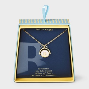 14K Gold Dipped Crystal and Mother of Pearl Circle Spinner Initial Necklace - A New Day™ - 1 of 4