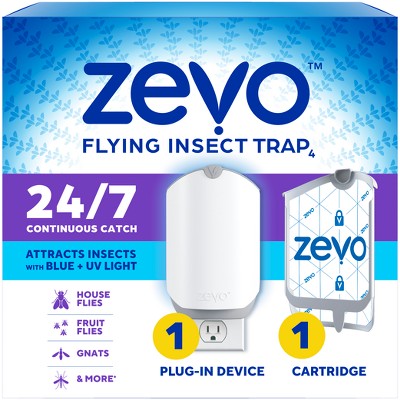Zevo Flying Insect Indoor Light Fly Trap Starter Kit, Catches House Flies, Fruit Flies, Gnats, & More - 1 Trap + 1 Refill