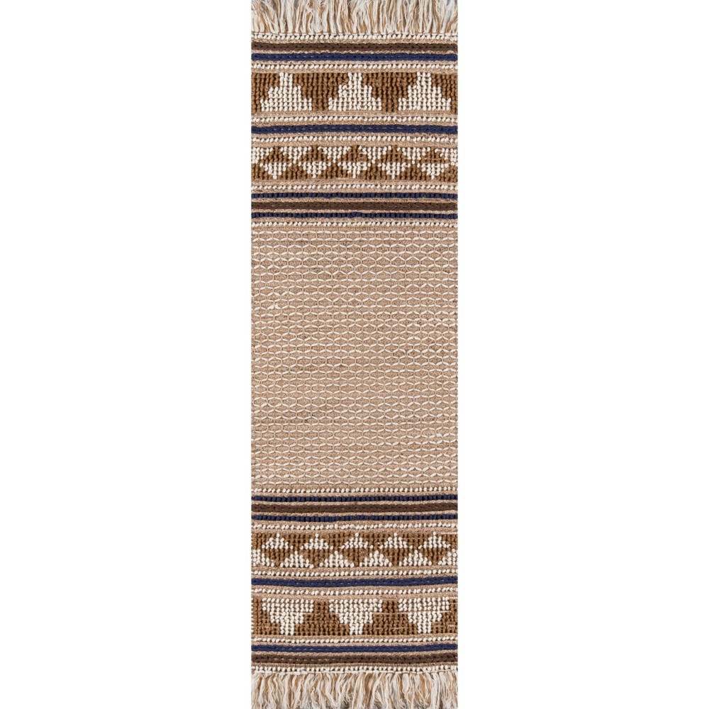 Photos - Area Rug Momeni 2'3"x7'6" Esme Jana Striped Handwoven Runner Rug Ivory: Geometric Wool & Jute, Low Pile, Indoor Use 