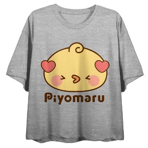 Piyomaru Cute Character Face Crew Neck Short Sleeve Gray Heather Women's Crop Top - 1 of 3