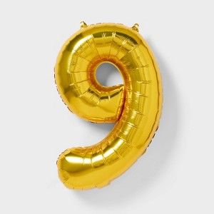 34" Number 9 Foil Balloon - Spritz™: Light Gold, Birthday Party Decor, Solid Pattern, All Ages - 1 of 4