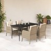 vidaXL 5 Piece Patio Dining Set - Beige Poly Rattan/Glass Tabletop - Cushions Included - Outdoor, Garden, Backyard Use - 2 of 4
