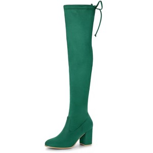 Allegra K Women's Halloween Round Toe Chunky Heel Over The Knee High Boots - 1 of 4