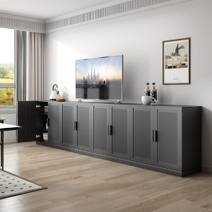 31"x124"x16" Wood Grain Buffet Cabinet in Black, Storage Organizer with Adjustable Shelves and Rattan Doors for Kitchen Bedroom Living/Dinning Room - 1 of 4