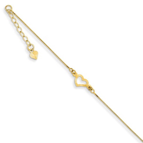 Black Bow Jewelry 14k Yellow Gold Adjustable Heart Anklet, 9 Inch - image 1 of 4