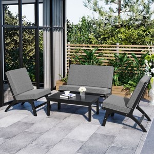 4-piece Acacia Wood Patio Conversation Set with Coffee Table, Outdoor Seating Set - The Pop Home - 1 of 4