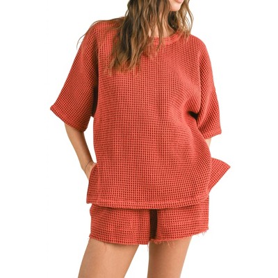 Women's Textured Waffle Woven Top - MIOU MUSE