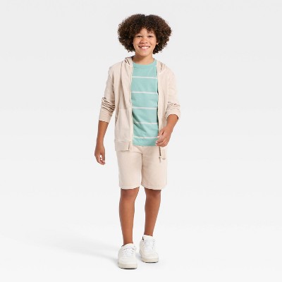 Детские Cat & Jack Boys' Short Sleeve Striped Oversized T-Shirt - Cat & Jack™ Green/Cream S — фото 3