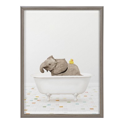Baby Elephant Bath Time with Rubber Ducky Framed Art