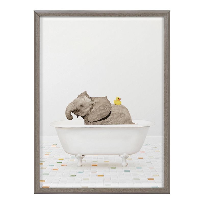 18&#34; x 24&#34; Blake Baby Elephant Bath Time with Rubber Ducky Framed Printed Glass Gray - Kate &#38; Laurel All Things Decor, 3 of 6
