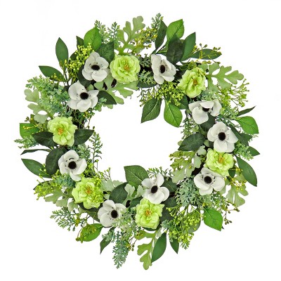 24" Artificial Rose and Anemone Woven Branch Base Wreath - National Tree Company