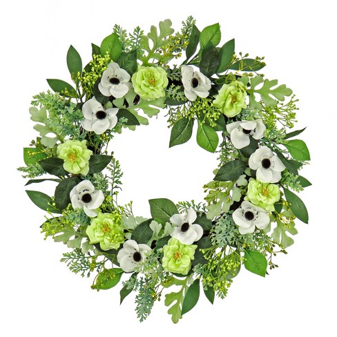 24" Artificial Rose and Anemone Woven Branch Base Wreath - National Tree Company - image 1 of 3