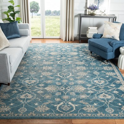 Blue and Beige Floral Synthetic Area Rug, 8' x 11'