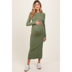 Pinkblush Olive Ribbed Knit Fitted Maternity Midi Sweater Dress - 1 of 4