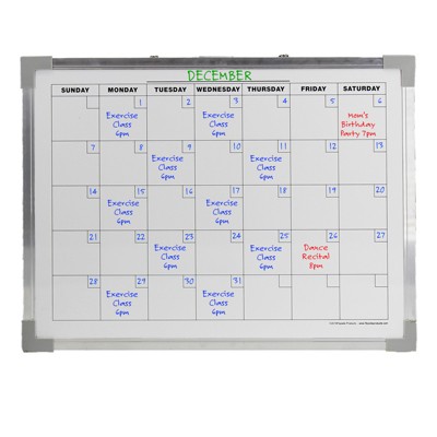 Aluminum Framed Magnetic Dry Erase Calendar Board, 18" x 24"