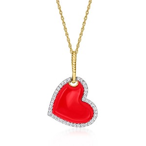 Ross-Simons Red Enamel and .15 ct. t.w. Diamond Heart Pendant Necklace in 18kt Gold Over Sterling Size 18 - 1 of 3