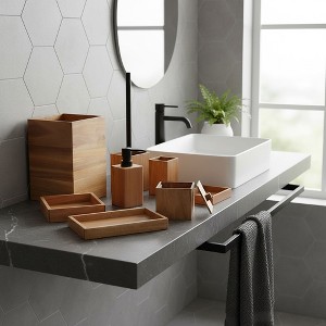 Evideco French Home Goods Acacia Bathroom Accessory Set 8-Pieces - 1 of 4