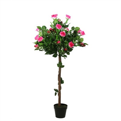 Northlight 47" Potted Green and Pink Artificial Rose Tree