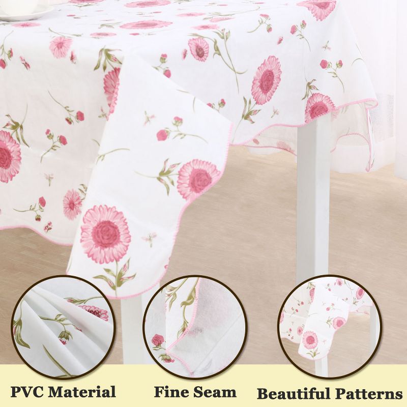 PiccoCasa Rectangle Vinyl Water Oil Resistant Printed Lightweight Tablecloths Pink Flower 54"x71", 4 of 5