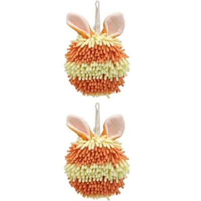 REGALWOVEN Cute Rabbit Shape Fluffy Chenille Soft Absorbent Hand Towel 2 Pcs