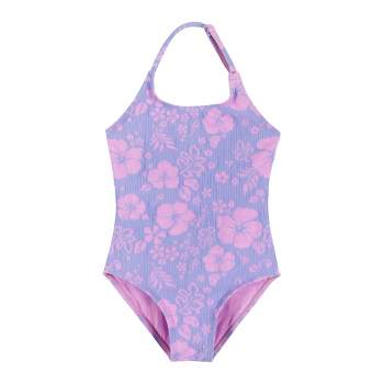 Andy & Evan  Toddler  Purple Floral Halter Swimsuit