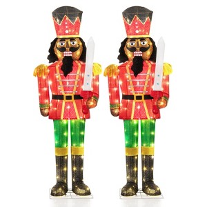 Costway 1/2 PCS 5 FT Lighted Christmas Nutcracker with Glitter Sword, 100 LED Lights Ground Stakes - 1 of 4