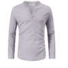 Men's Cotton Linen Shirt Henley V Neck Long Sleeve Casual Beach T Shirts - 3 of 4