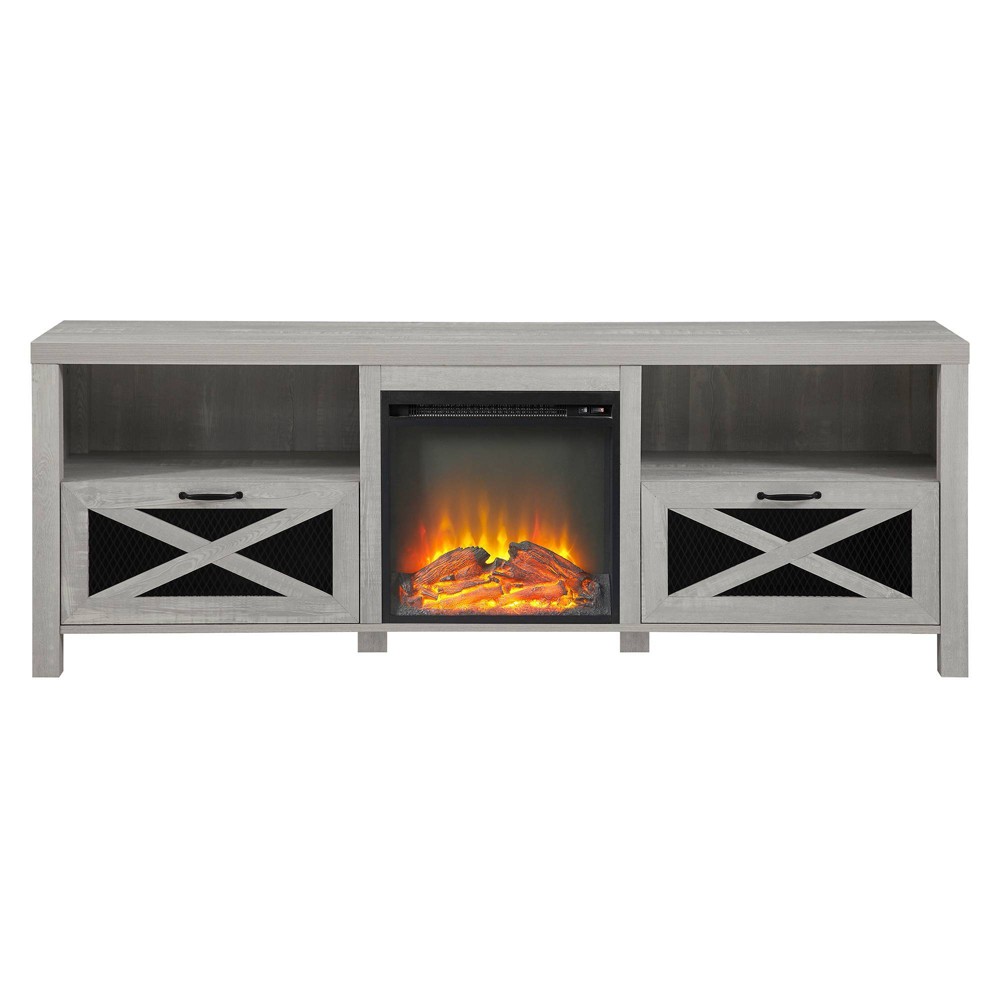Photos - Mount/Stand Newark Industrial Farmhouse 70" TV Stand with Electric Fireplace, Metal Me