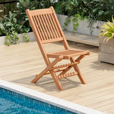 Natural Teak Wood Armless Folding Patio Chair