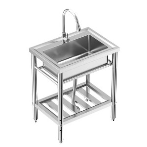 Utility Sink Free Standing Single Bowl Kitchen Sink with Cold and Hot Water Pipe Stainless Steel Sink for Laundry Room Bathroom Farmhouse - 1 of 4