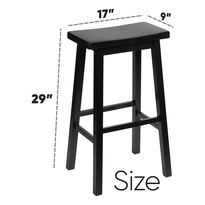 PJ Wood Classic Saddle-Seat 29 Inch Tall Kitchen Counter Stools for Homes, Dining Spaces, and Bars w/ Backless Seats, 4 Square Legs, Black, Set of 2, 2 of 7