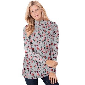 Woman Within Perfect Printed Long-Sleeve Mockneck Tee - 1 of 4