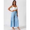 INSPIRE CHIC Women's Boho Elastic High Waist Tie Belt Ruffle Hem Wide Leg Palazzo Pants - 2 of 4