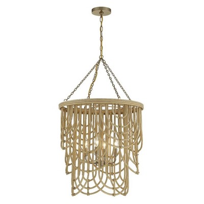Bremen 4-Light Pendant in Warm Brass and Natural Rattan